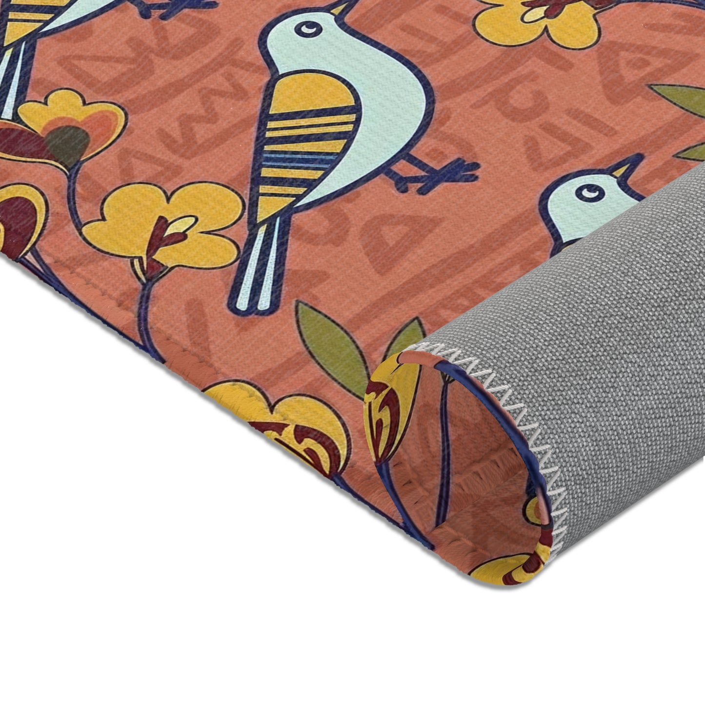 Area rug - Modern Folk Art Bird and Floral Seamless Pattern on Terracotta