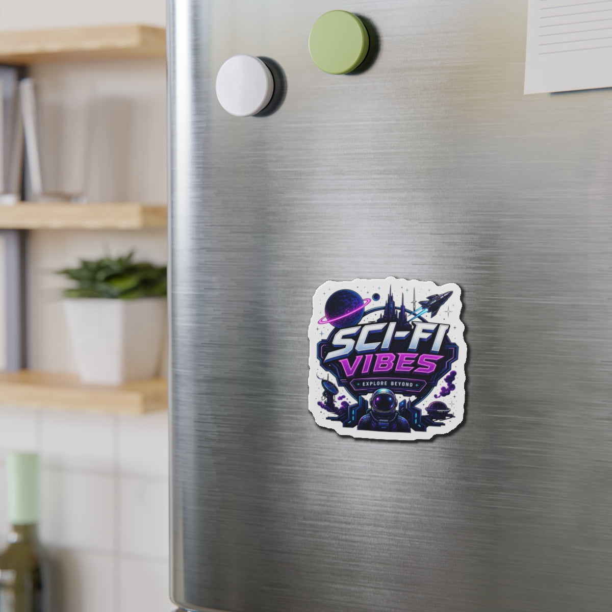 Sci-Fi Vibes Explore Beyond Futuristic Space Graphic die cut magnet Design