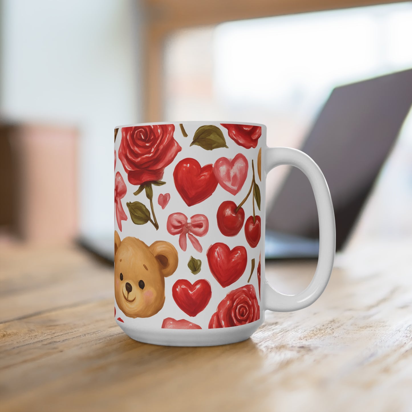 15 oz Ceramic Mug — teddy bear pattern