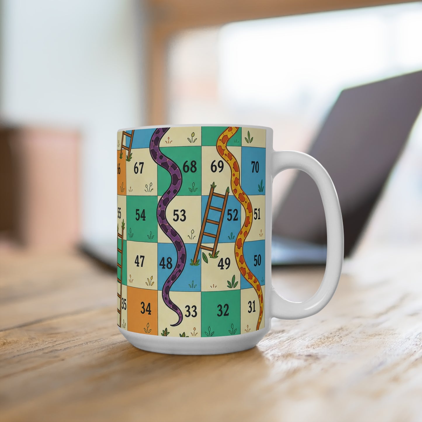 Printable Snakes and Ladders Board Game | Vibrant Cartoon Board Game coffee mug Design