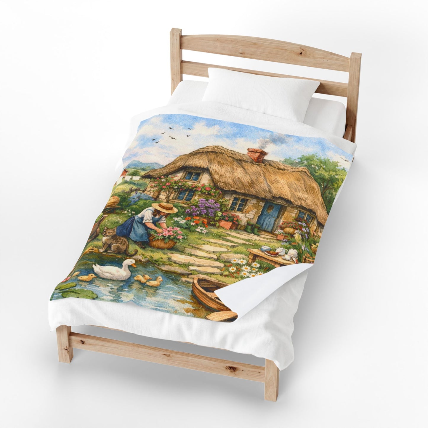 Throw blanket - Whimsical English Countryside Thatch Cottage