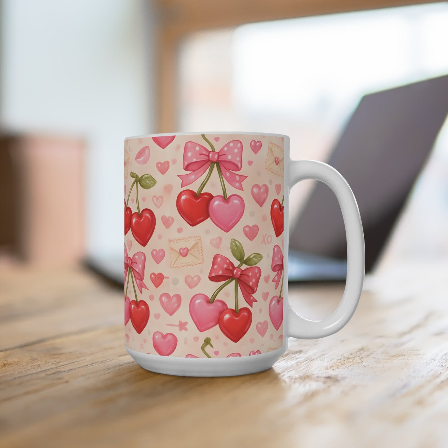 15 oz mug - Valentine's cherry pattern