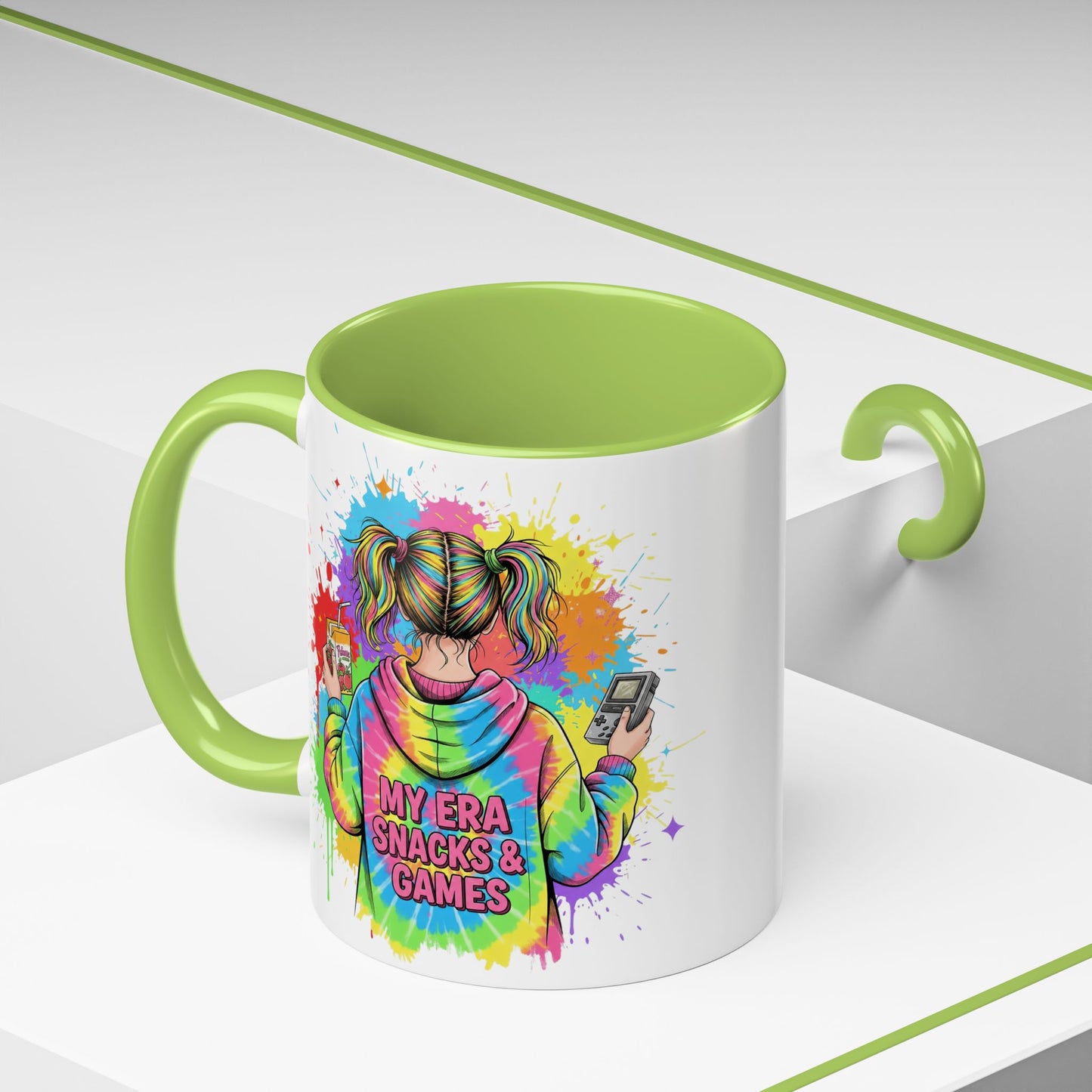 Accent Coffee Mug — Retro Gamer Girl Aesthetic Art