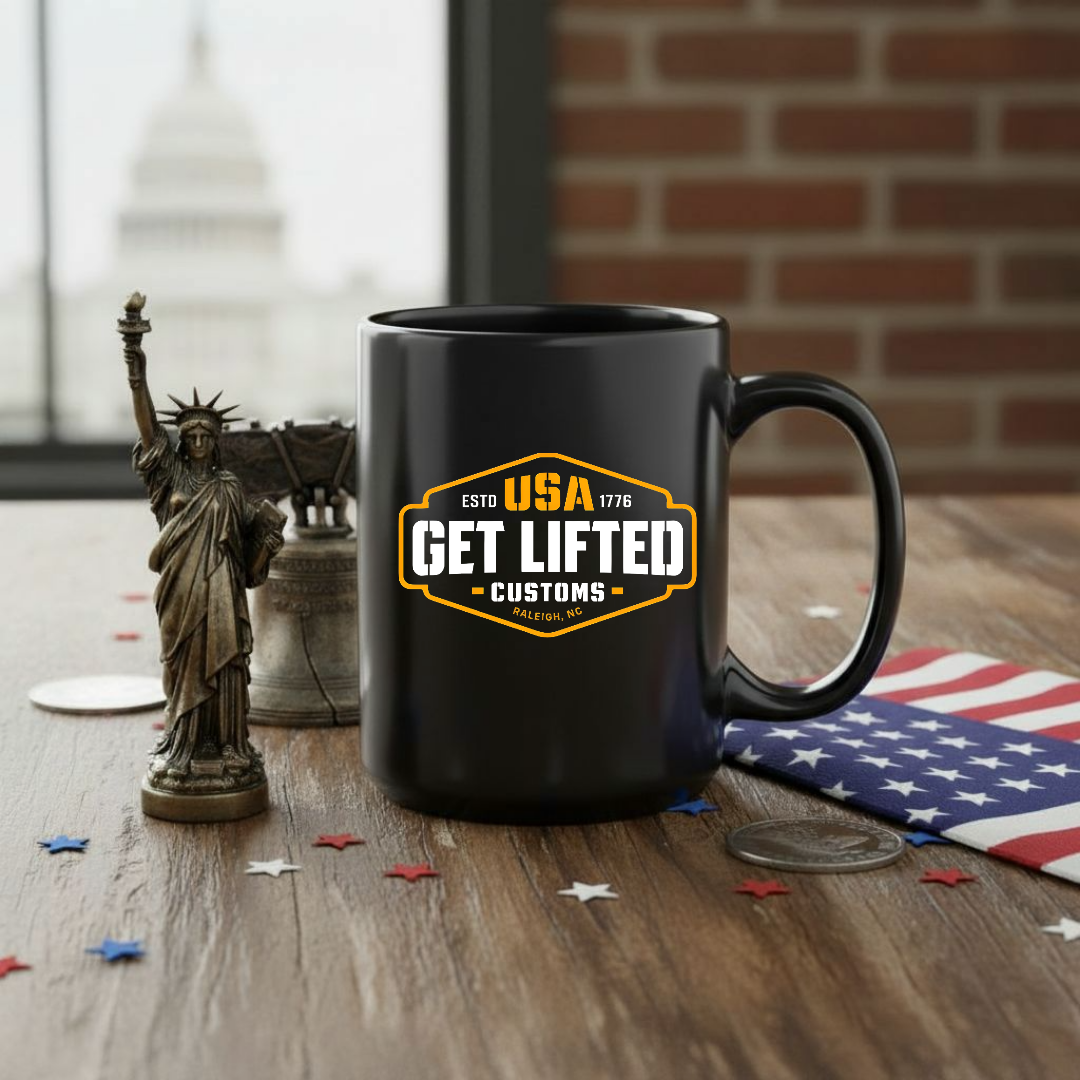 15 oz black mug - USA lifted logo