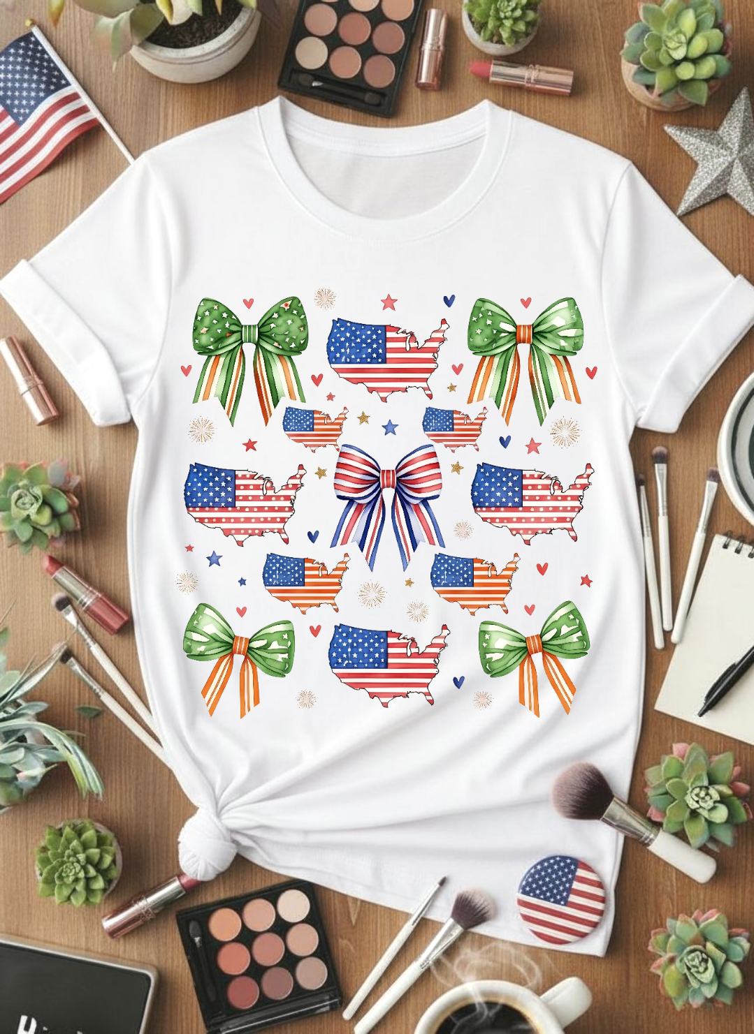 T-shirt- USA maps and bows