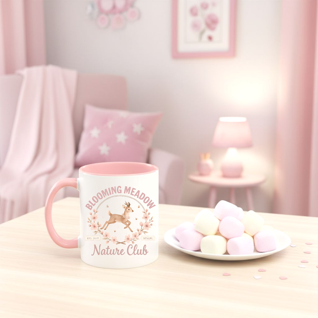 Blooming Meadow Nature Club Pink Floral Deer Coffee Cup-Accent Mug