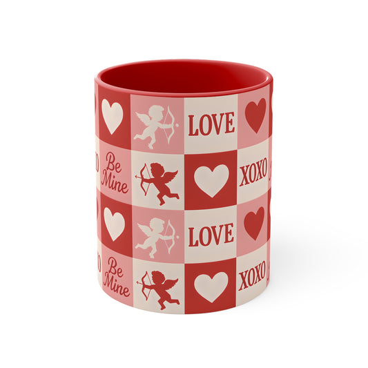 11 oz Red inside mug - cupid's love pattern