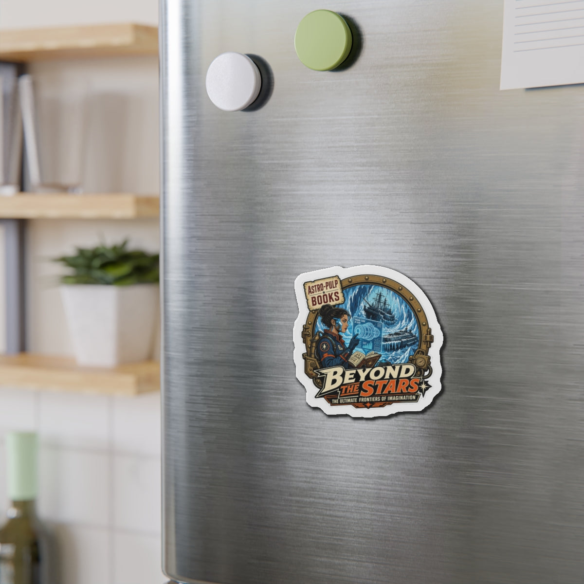 How to style a dark academia and retro futurism sticker collection - die-cut magnet
