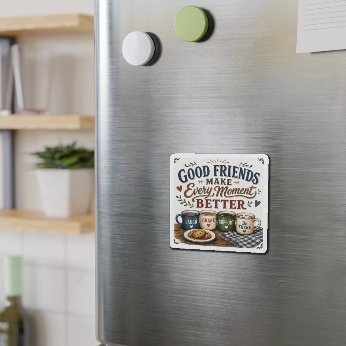 Cozy Friendship Aesthetics: Laugh, Share, Support, Be There Cozy Art - die cut magnet