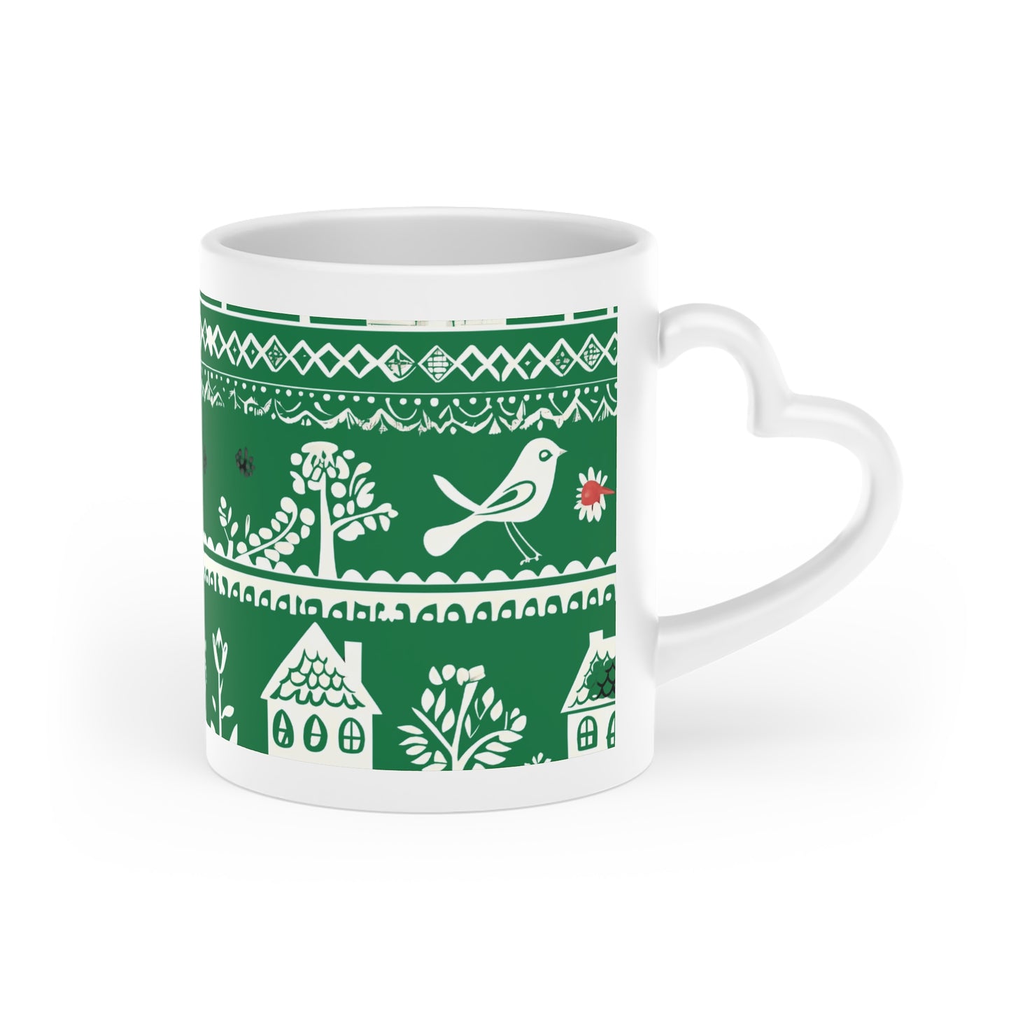 Heart-Shaped Mug - the folk art garden pattern