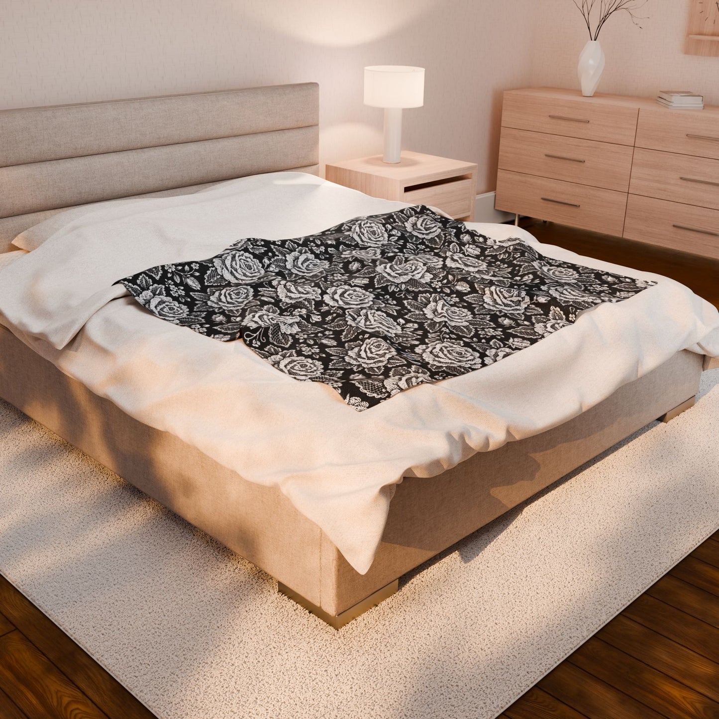 Throw blanket - White Rose Lace Floral Pattern