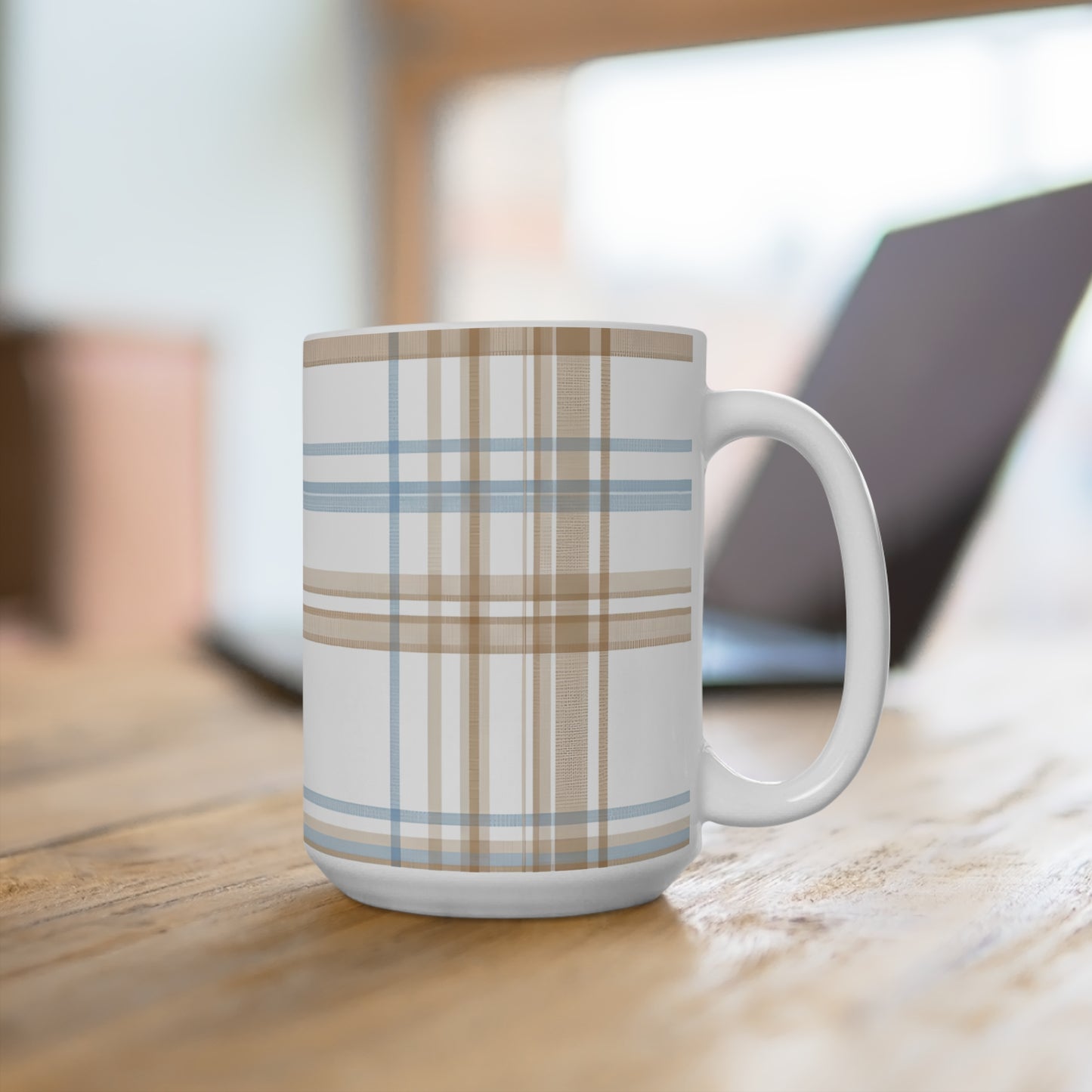 15 oz mug - Elegant Beige Tartan Seamless Tile