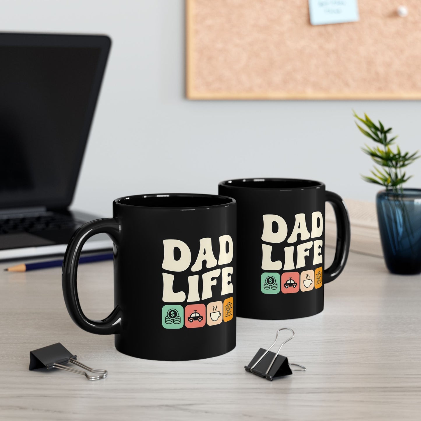 11 oz black mug - Retro Dad Life Graphic