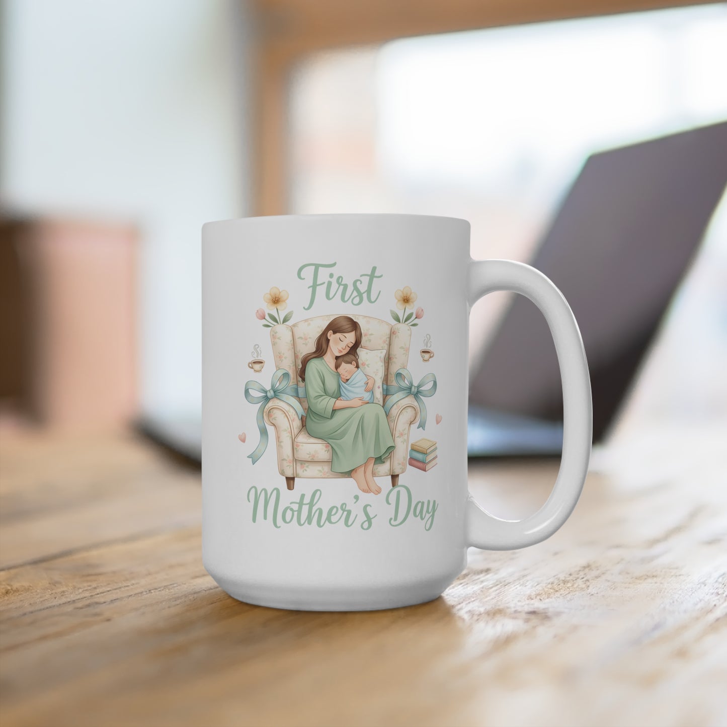 15 oz mug - First Mother's Day Aesthetic Illustration