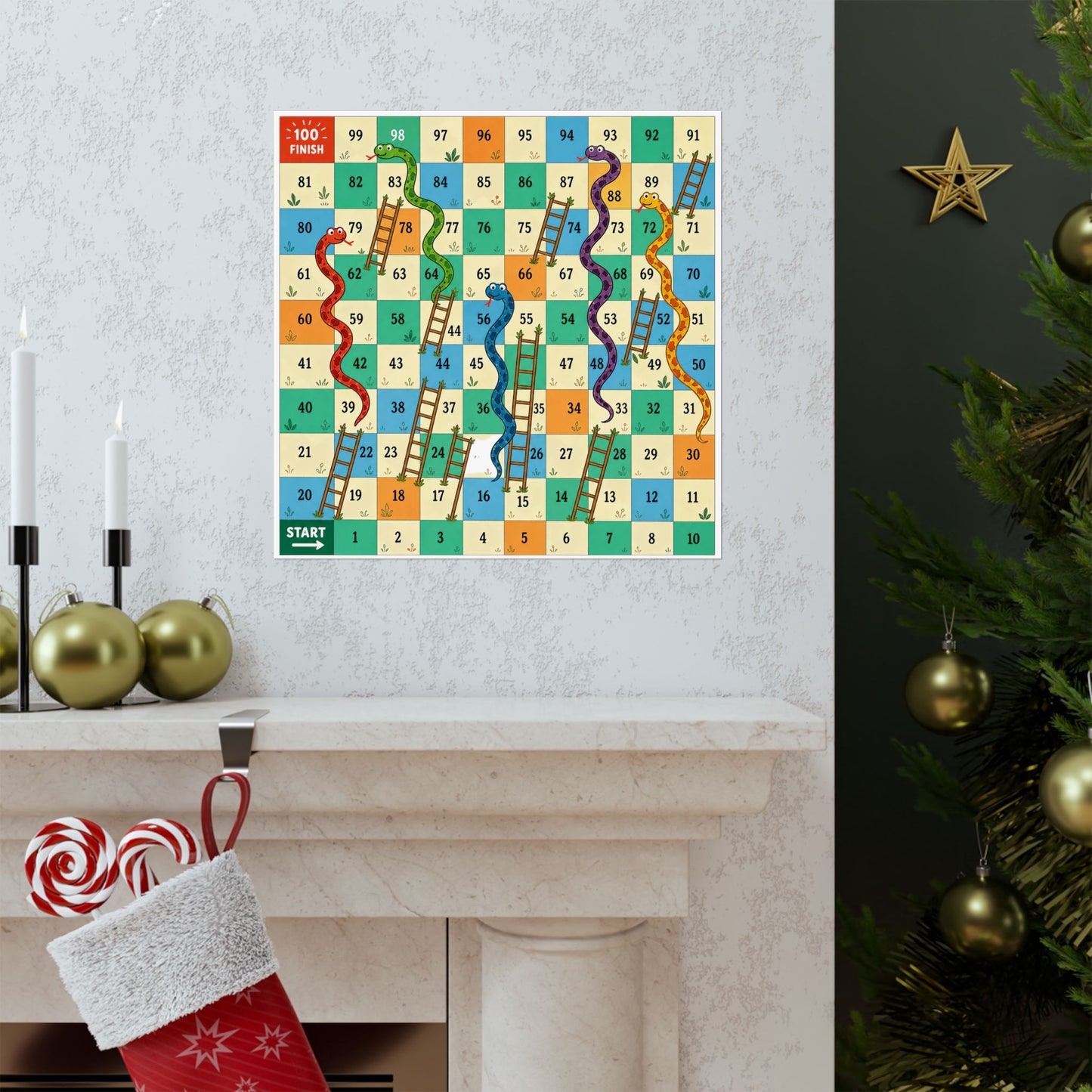 Printable Snakes and Ladders Board Game | Vibrant Cartoon Board Game poster Design