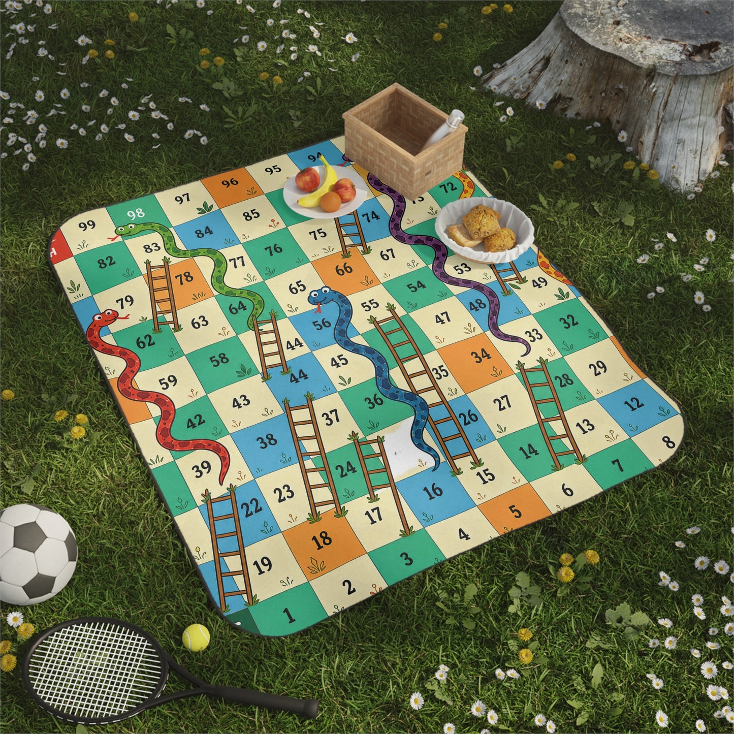 Printable Snakes and Ladders Board Game | Vibrant Cartoon Board Game picnic blanket Design