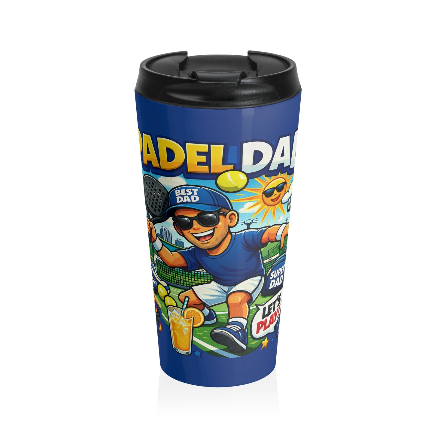 Travel mug - Vibrant Cartoon Padel Dad Illustration