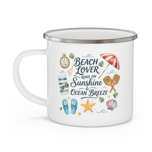Enamel Mug — Watercolor Beach Lover Aesthetic Quote