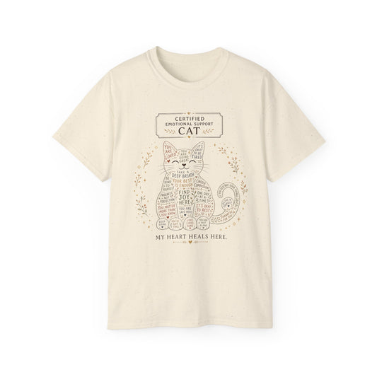 Cute cat t-shirt design with positive reminders and self-care quotes