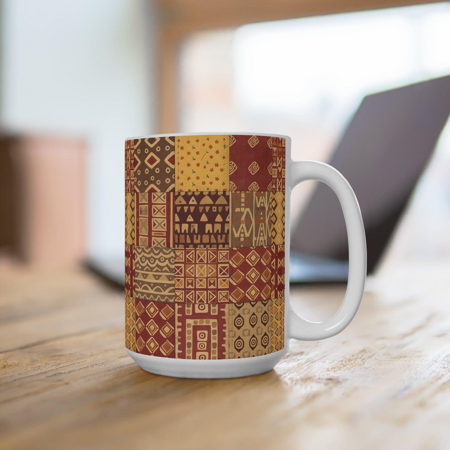 15 oz mug - African Inspired Tribal Mosaic Pattern