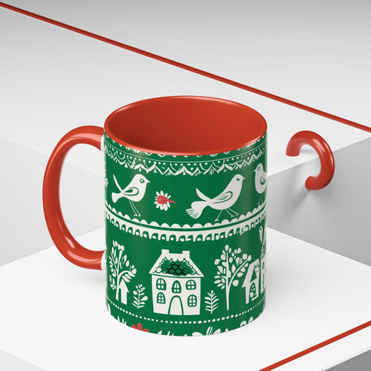 Red inside coffee mug - The folk art garden pattern
