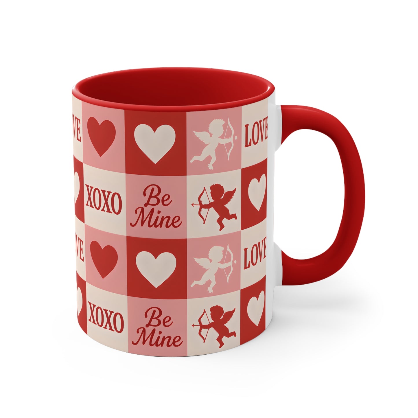 11 oz Red inside mug - cupid's love pattern