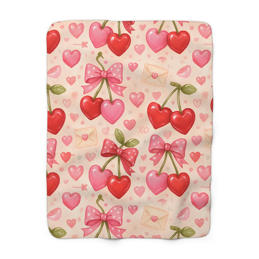 Sherpa fleece blanket - valentine berries pattern
