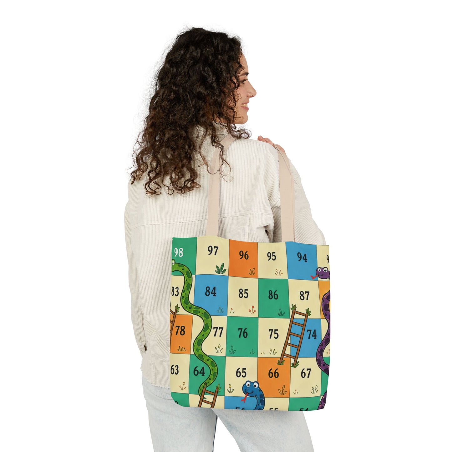 Printable Snakes and Ladders Board Game | Vibrant Cartoon Board Game tote bag Design