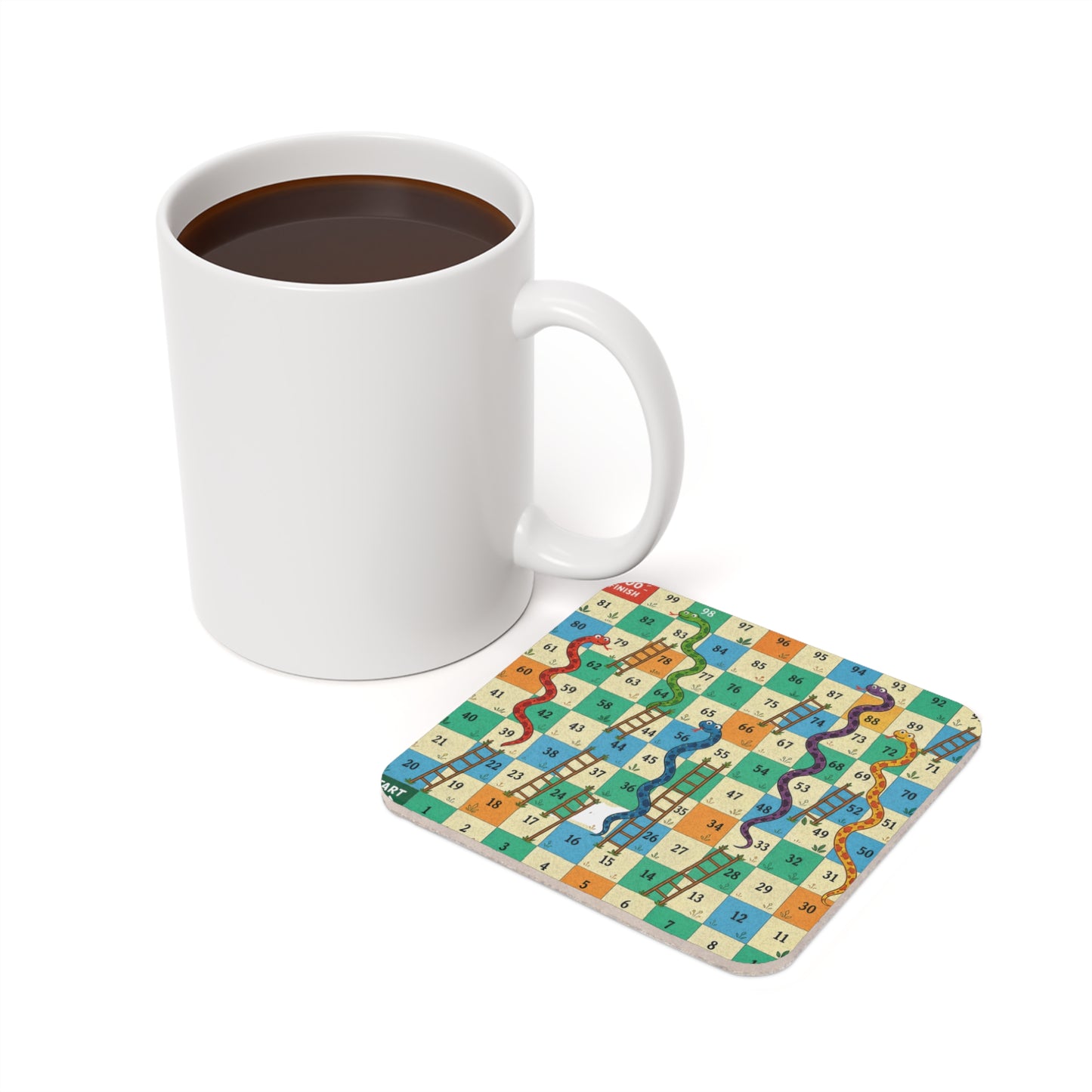 Printable Snakes and Ladders Board Game | Vibrant Cartoon Board Game coaster Design