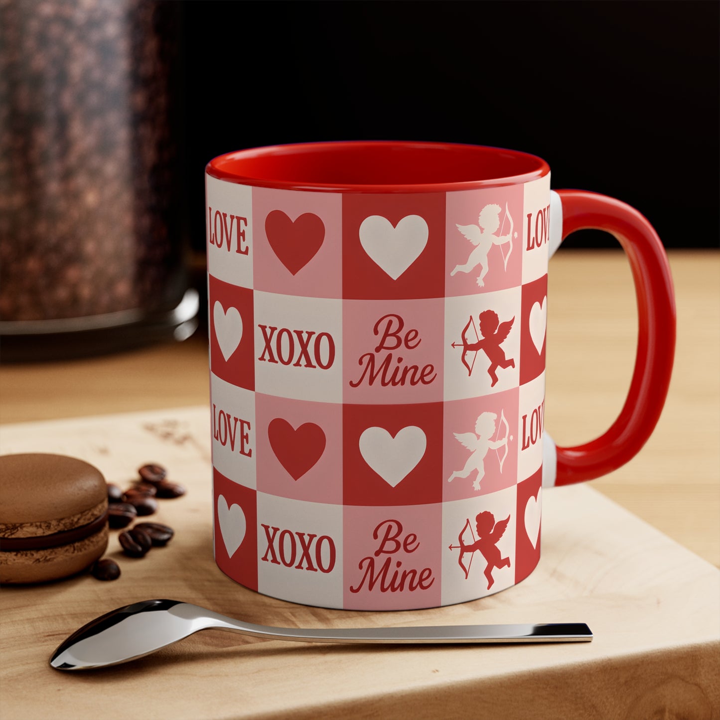 11 oz Red inside mug - cupid's love pattern