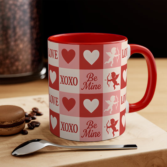 11 oz Red inside mug - cupid's love pattern