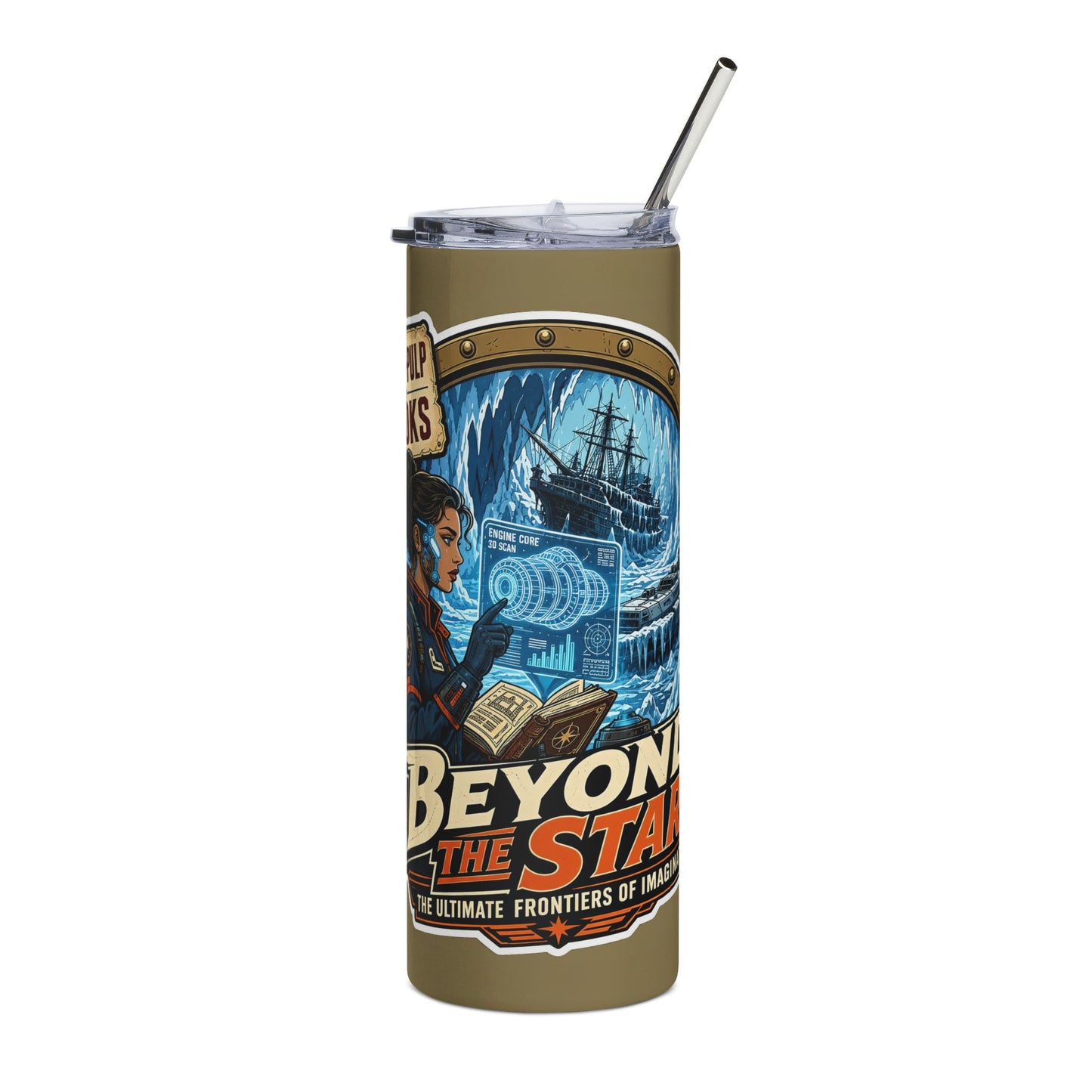 How to style a dark academia and retro futurism sticker collection - 20 oz stainless steel tumbler