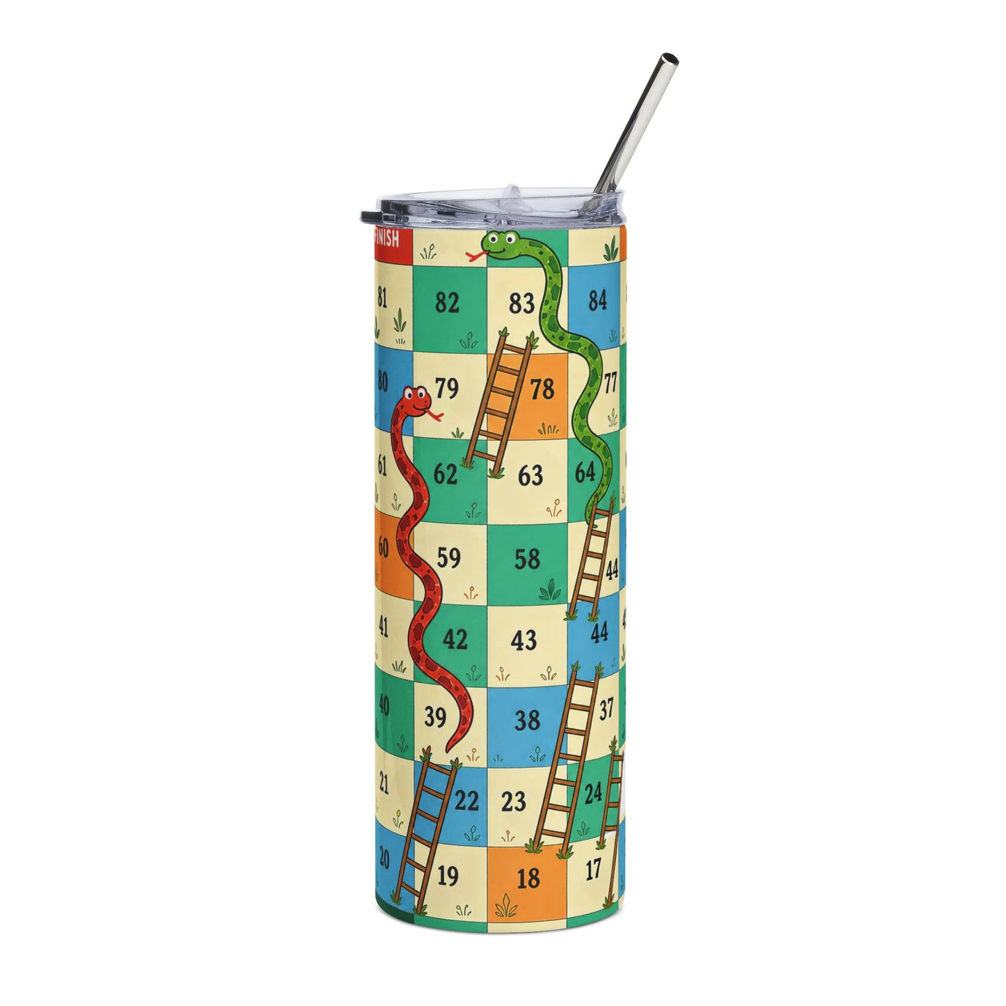 Printable Snakes and Ladders Board Game | Vibrant Cartoon Board Game tumbler Design