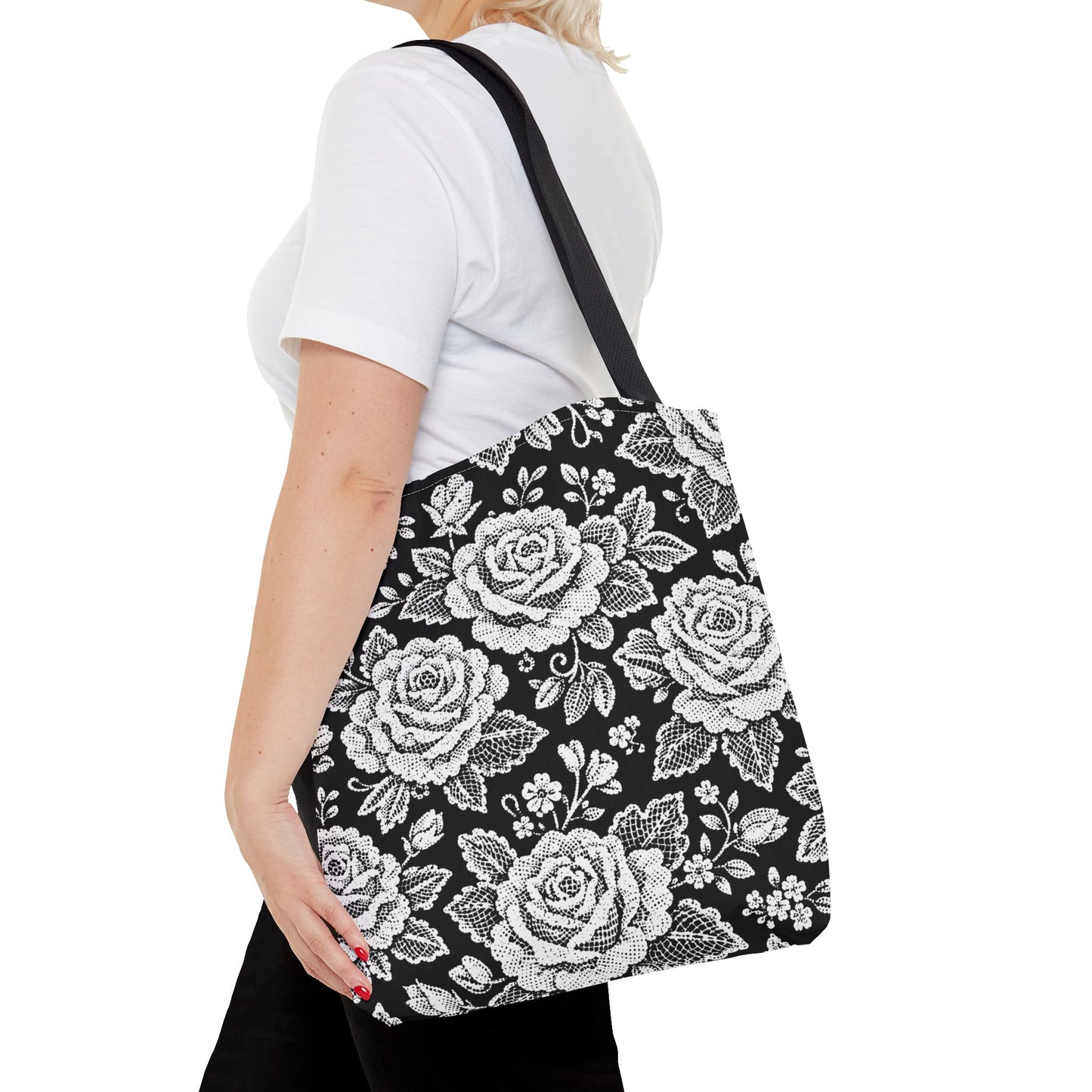 Tote bag - White Rose Lace Floral Pattern