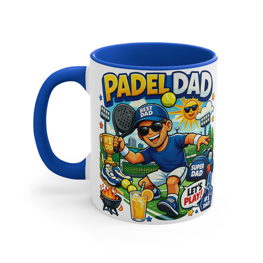11 oz coloured inside mug - Vibrant Cartoon Padel Dad Illustration
