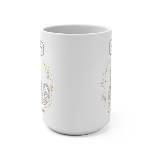 Cute cat coffee mug design with positive reminders and self-care quotes