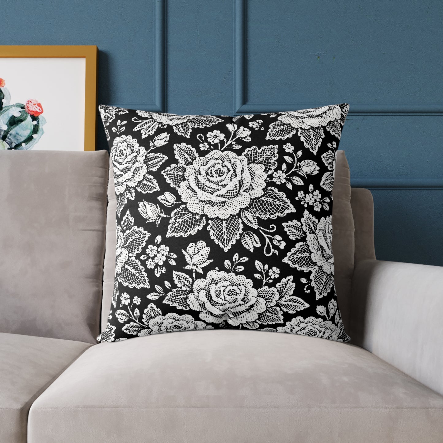 Throw pillow - White Rose Lace Floral Pattern