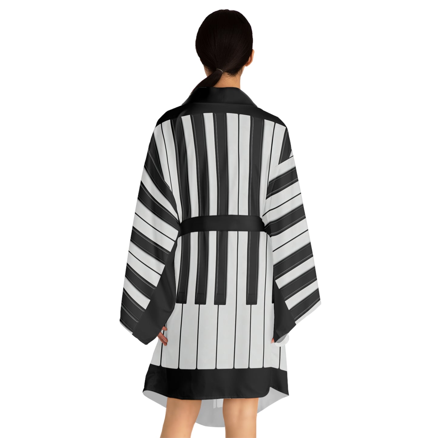 Authentic Miniature Piano Keyboard Pattern kimono - High-Contrast Minimalist Design for Pianists and Musicians .