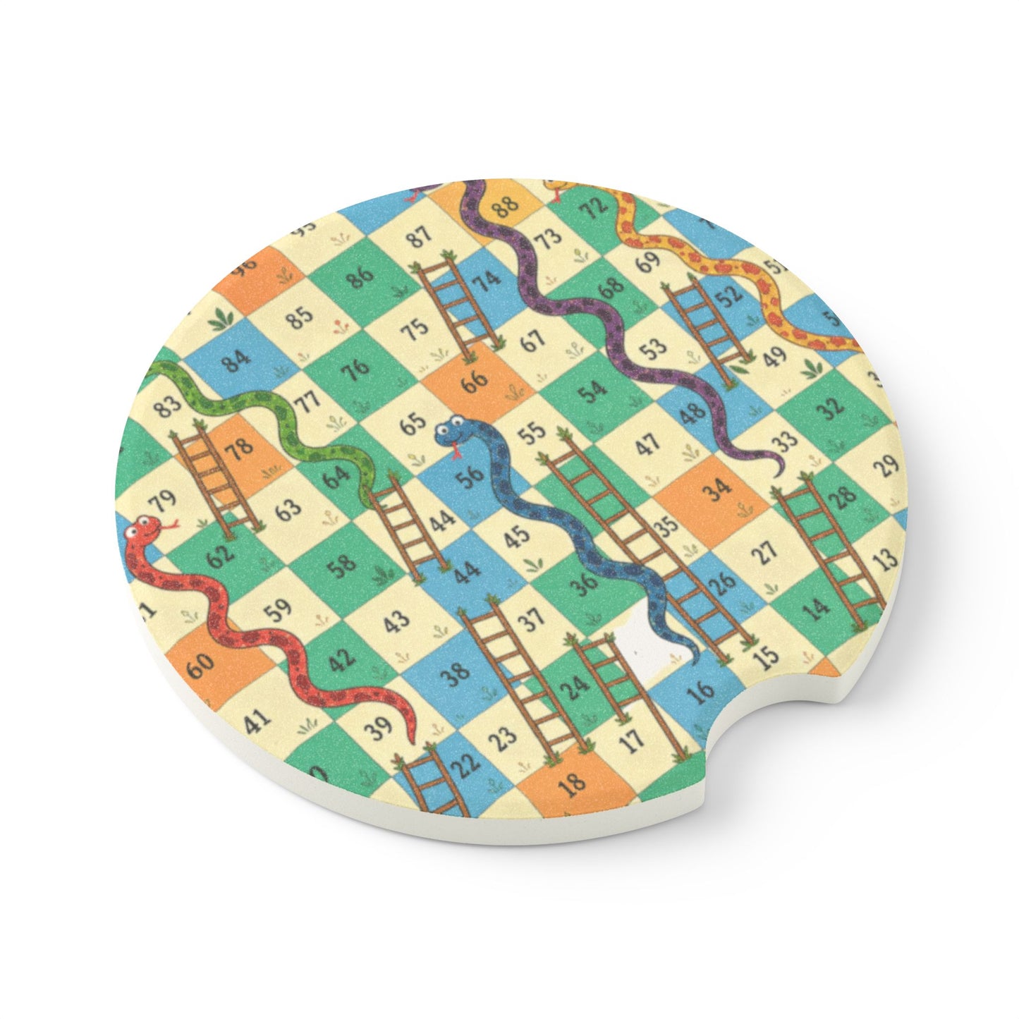 Printable Snakes and Ladders Board Game | Vibrant Cartoon Board Game car coaster Design