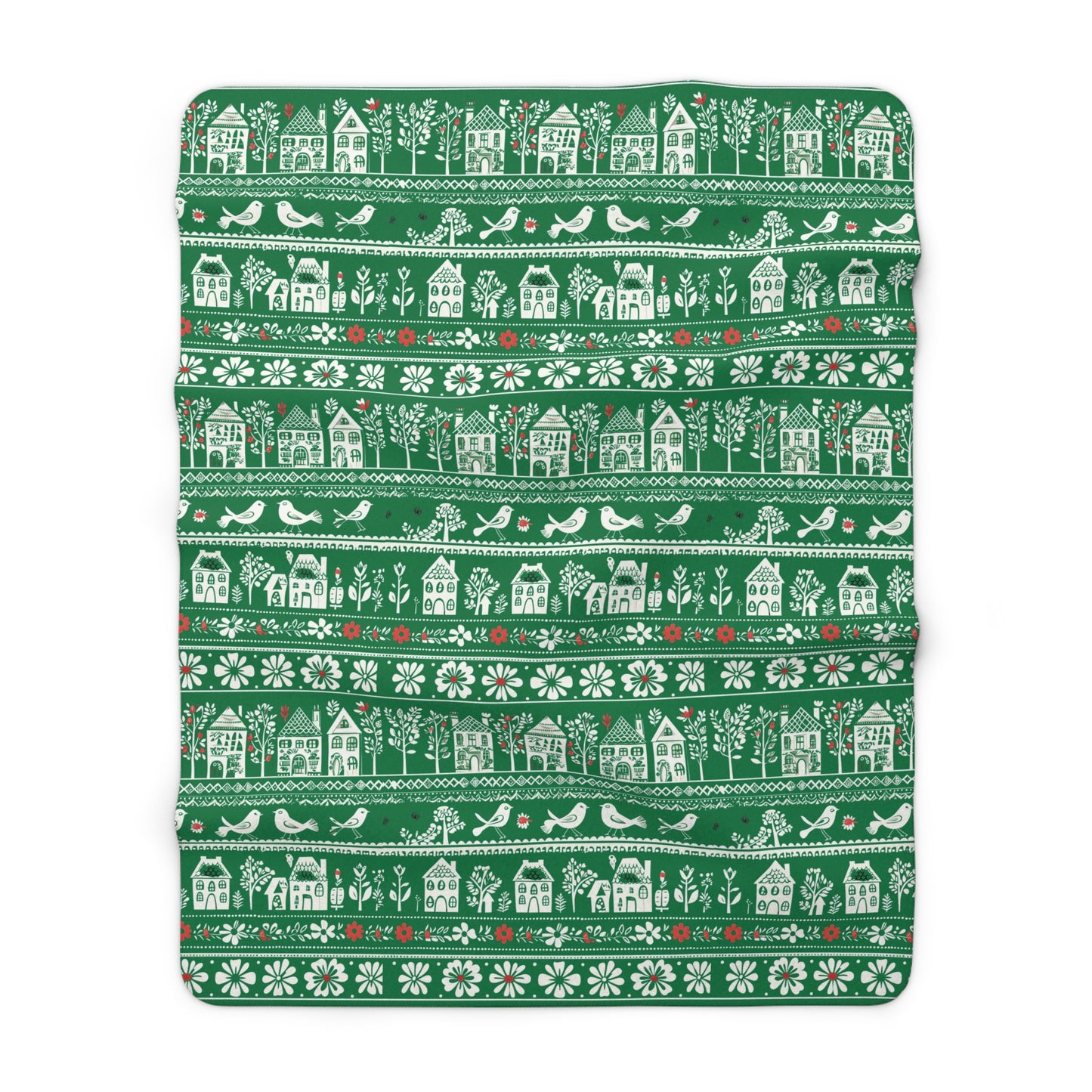 Sherpa Fleece Blanket - folk art garden pattern