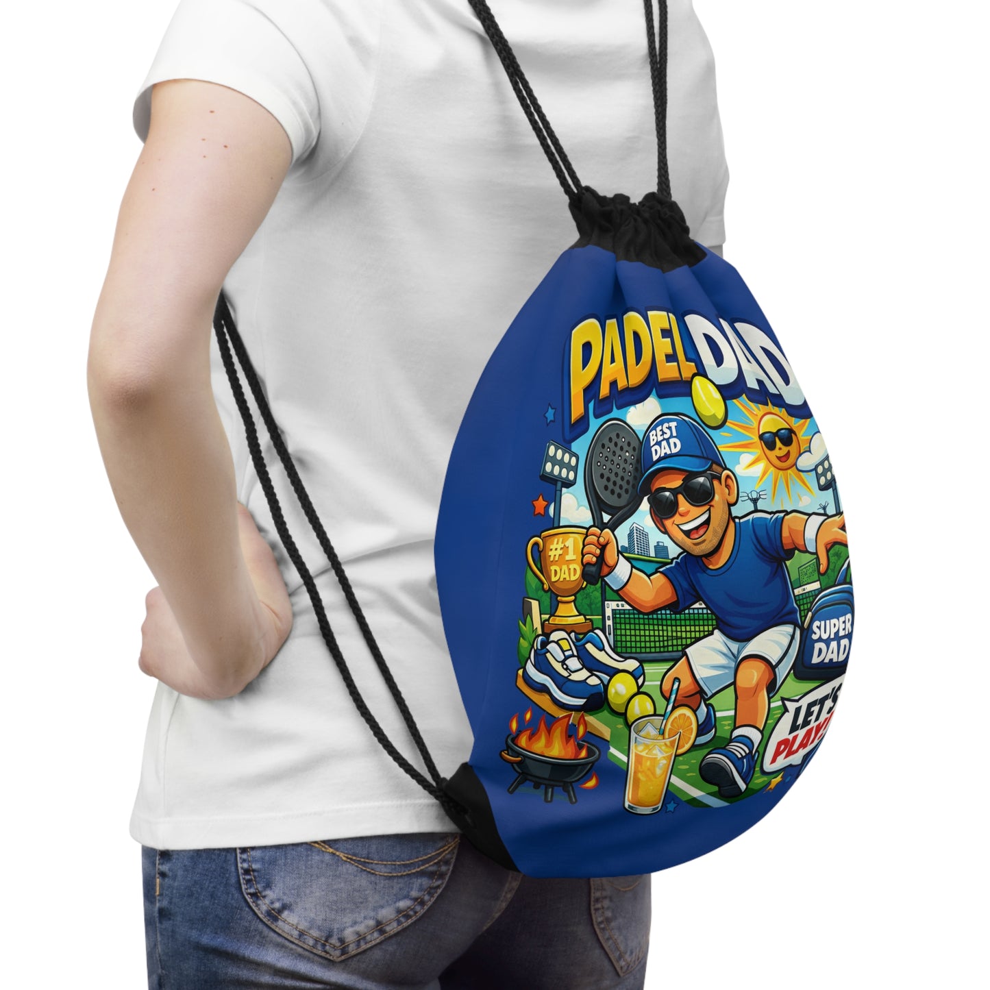Drawstring bag - Vibrant Cartoon Padel Dad Illustration