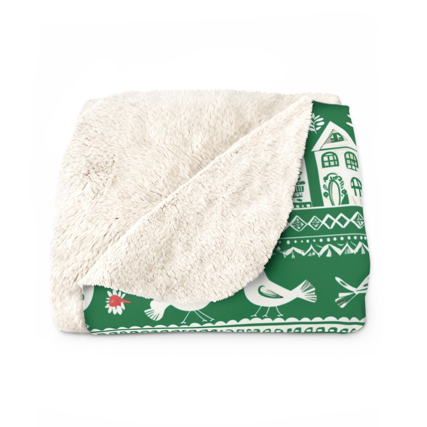 Sherpa Fleece Blanket - folk art garden pattern