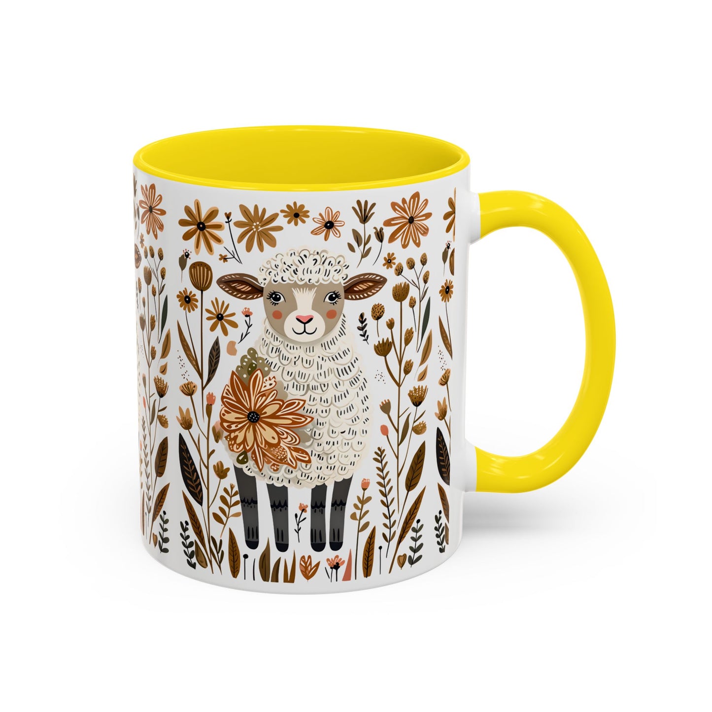Yellow inside coloured mug - The field sheep pattern
