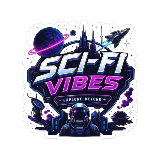 Sci-Fi Vibes Explore Beyond Futuristic Space Graphic kiss cut sticker Design