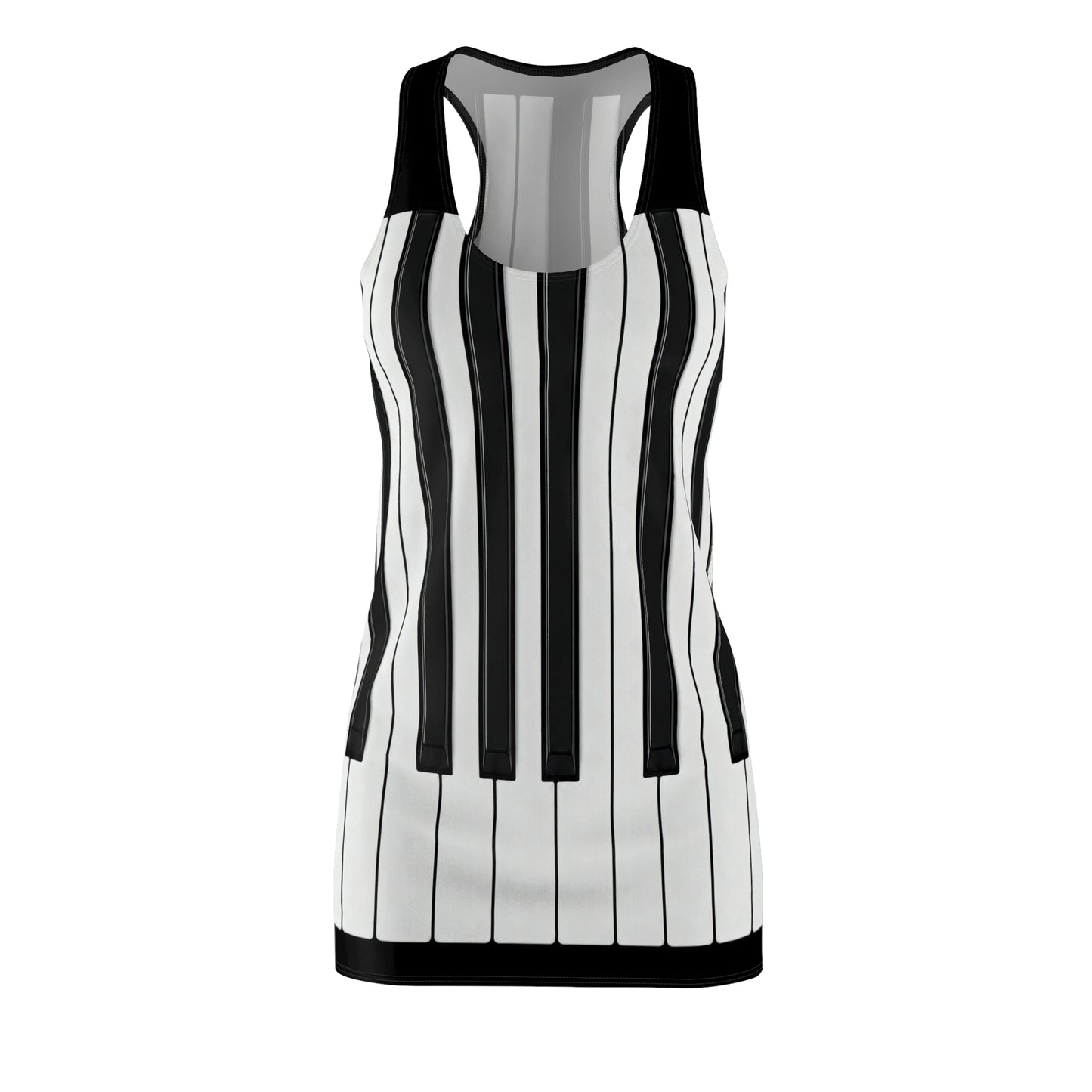 Authentic Miniature Piano Keyboard Pattern racer back dress - High-Contrast Minimalist Design for Pianists and Musicians .