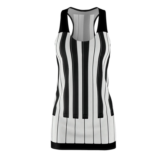 Authentic Miniature Piano Keyboard Pattern racer back dress - High-Contrast Minimalist Design for Pianists and Musicians .