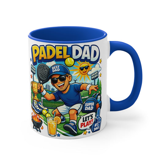 11 oz coloured inside mug - Vibrant Cartoon Padel Dad Illustration