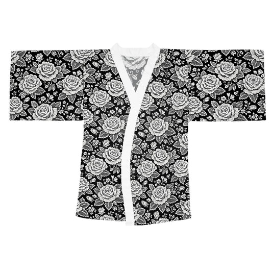 Long sleeves kimono - White Rose Lace Floral Pattern