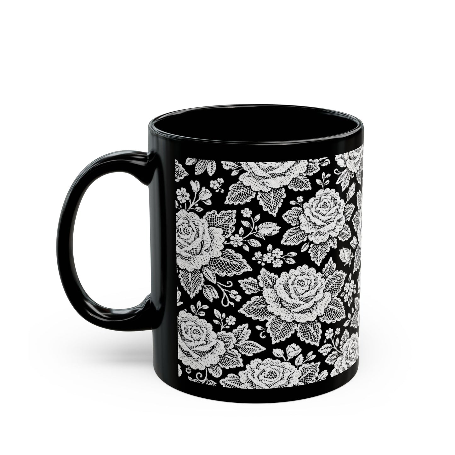 Coffee mug - White Rose Lace Floral Pattern