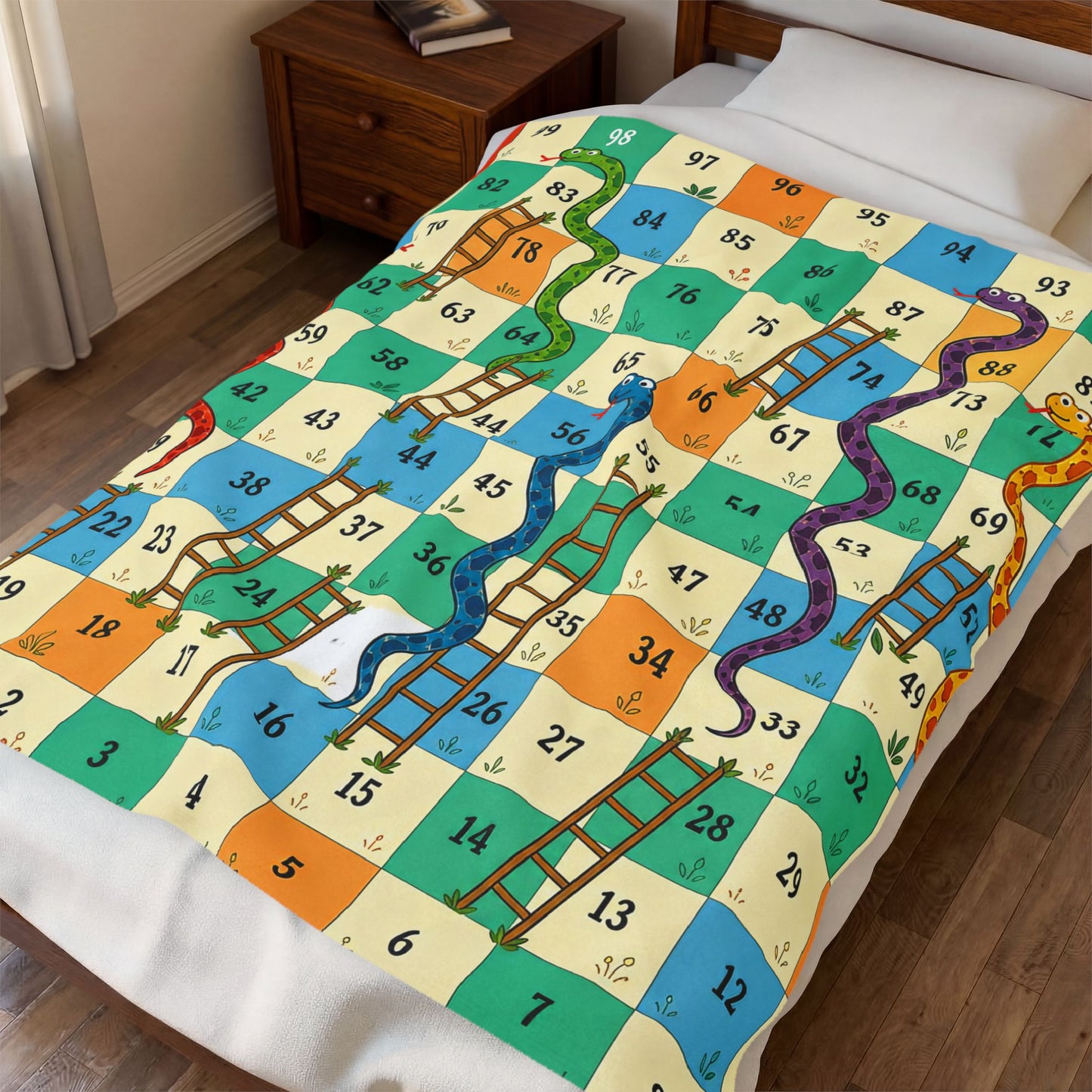 Printable Snakes and Ladders Board Game | Vibrant Cartoon Board Game throw blanket Design